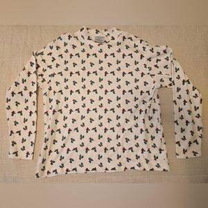Westbound Casual Christmas Holly Long Sleeve Top Large 100% Cotton